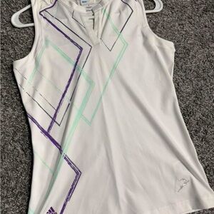 Adidas Women's Golf White Tank Top with Purple and Green Accents